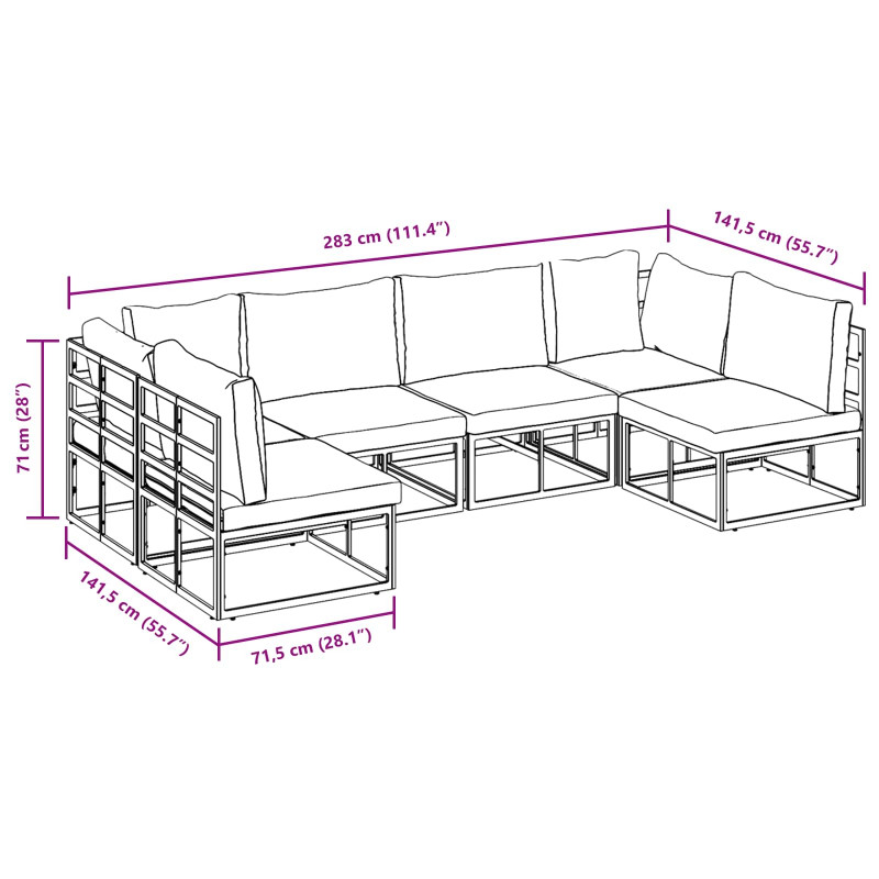 Zestaw Sof na Ogród z poduszką 6 pcs Czarny Aluminium
