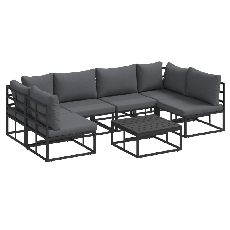 Zestaw Sof na Ogród z poduszką 7 pcs Czarny Aluminium