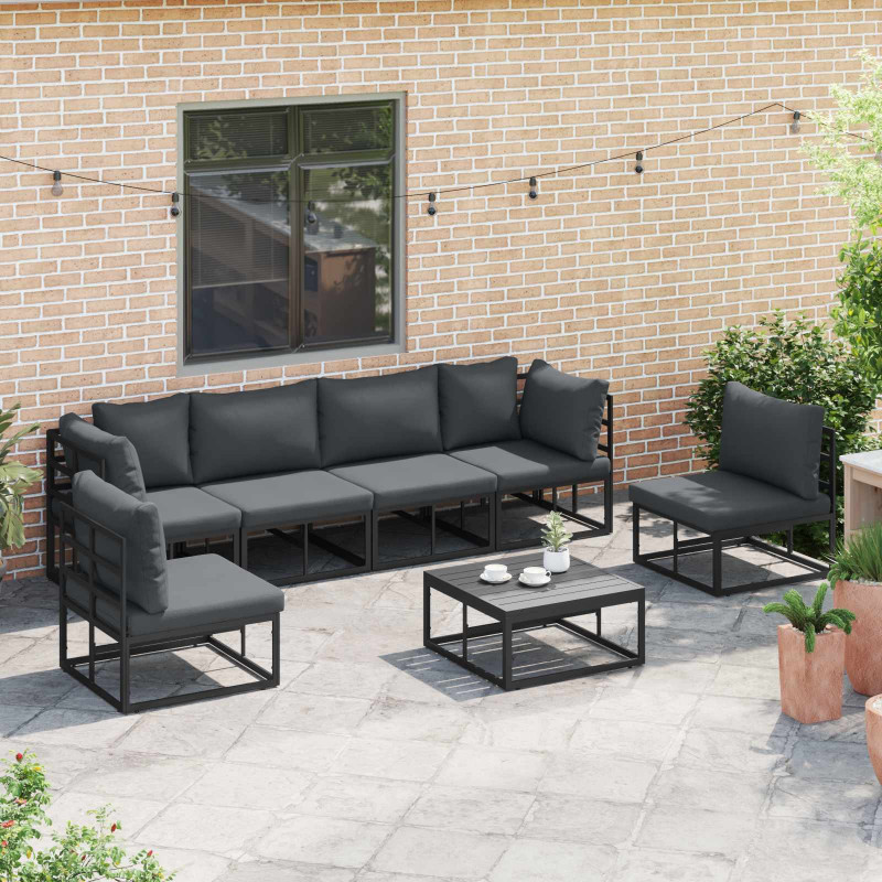 Zestaw Sof na Ogród z poduszką 7 pcs Czarny Aluminium