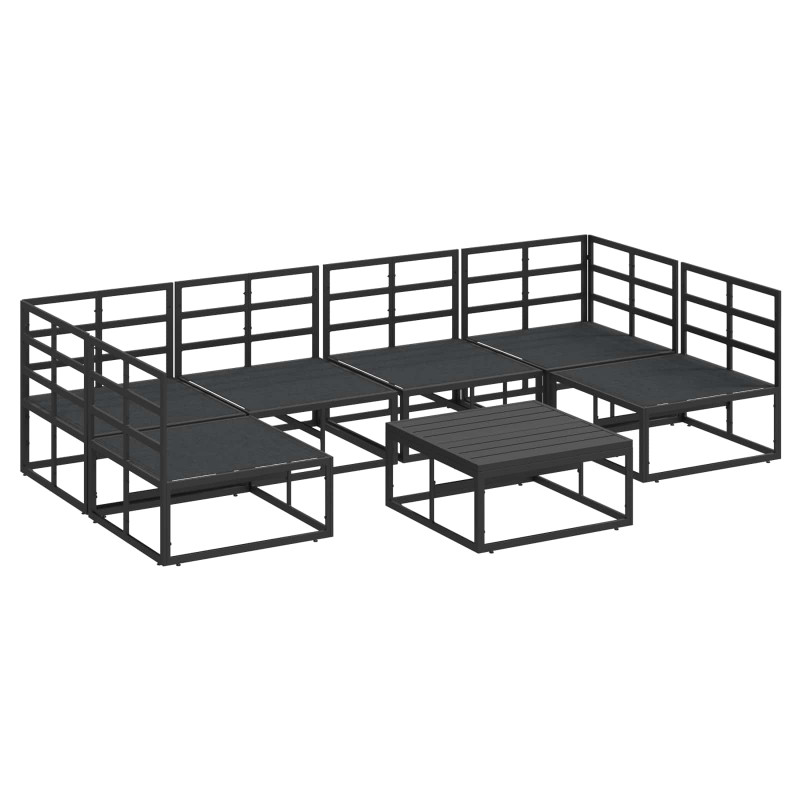 Zestaw Sof na Ogród z poduszką 7 pcs Czarny Aluminium