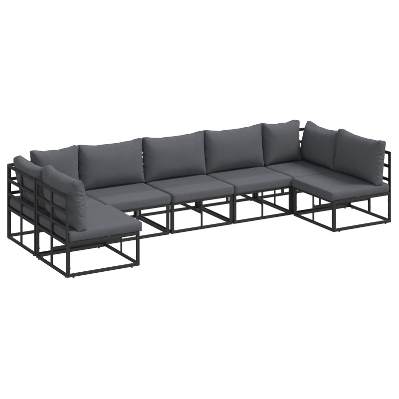 Zestaw Sof na Ogród z poduszką 7 pcs Czarny Aluminium