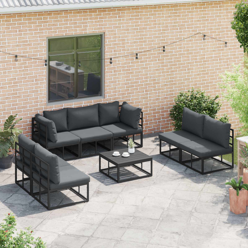 Zestaw Sof na Ogród z poduszką 7 pcs Czarny Aluminium