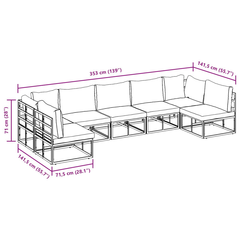 Zestaw Sof na Ogród z poduszką 7 pcs Czarny Aluminium