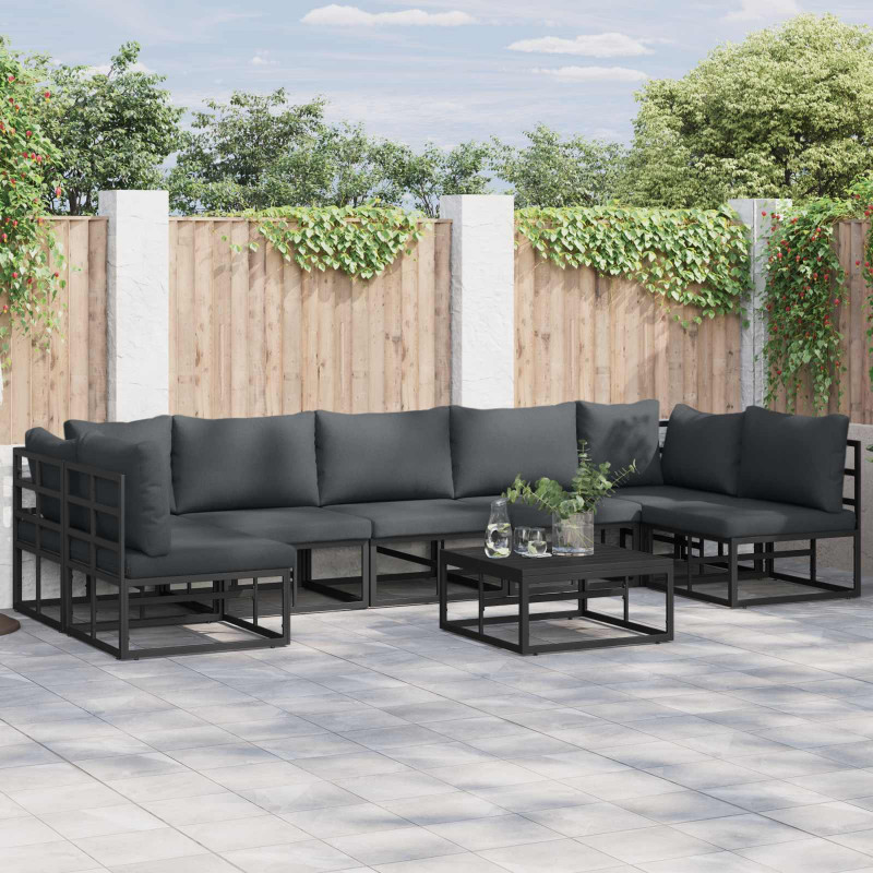 Zestaw Sof na Ogród z poduszką 8 pcs Czarny Aluminium