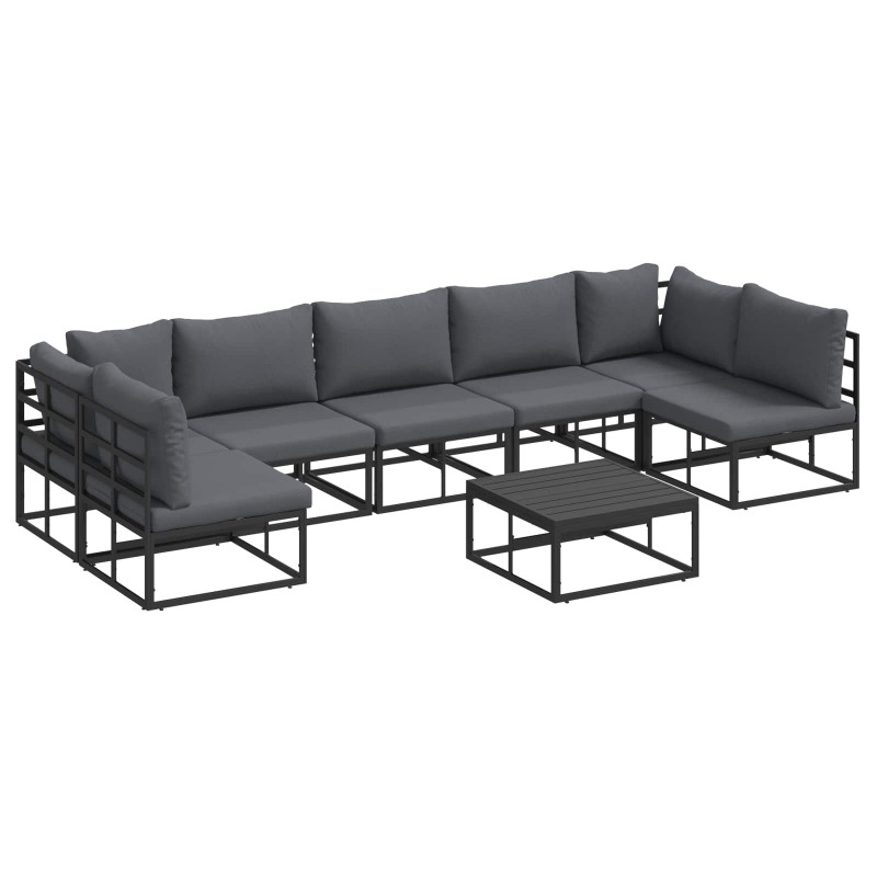 Zestaw Sof na Ogród z poduszką 8 pcs Czarny Aluminium