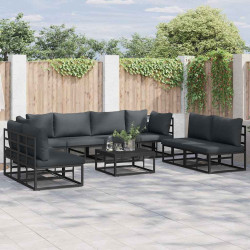 Zestaw Sof na Ogród z poduszką 8 pcs Czarny Aluminium