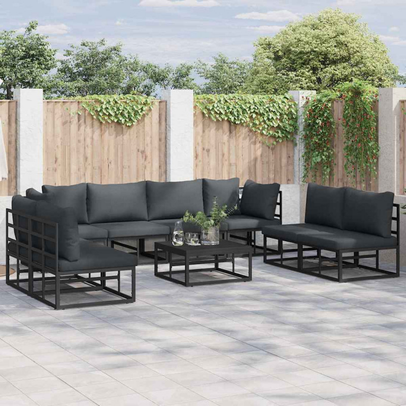 Zestaw Sof na Ogród z poduszką 9 pcs Czarny Aluminium