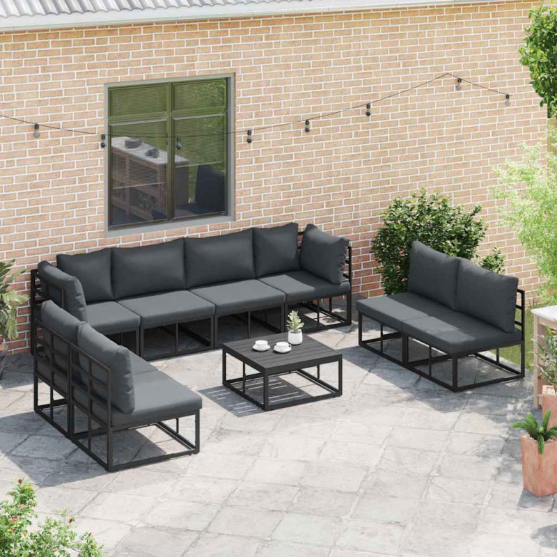 Zestaw Sof na Ogród z poduszką 9 pcs Czarny Aluminium