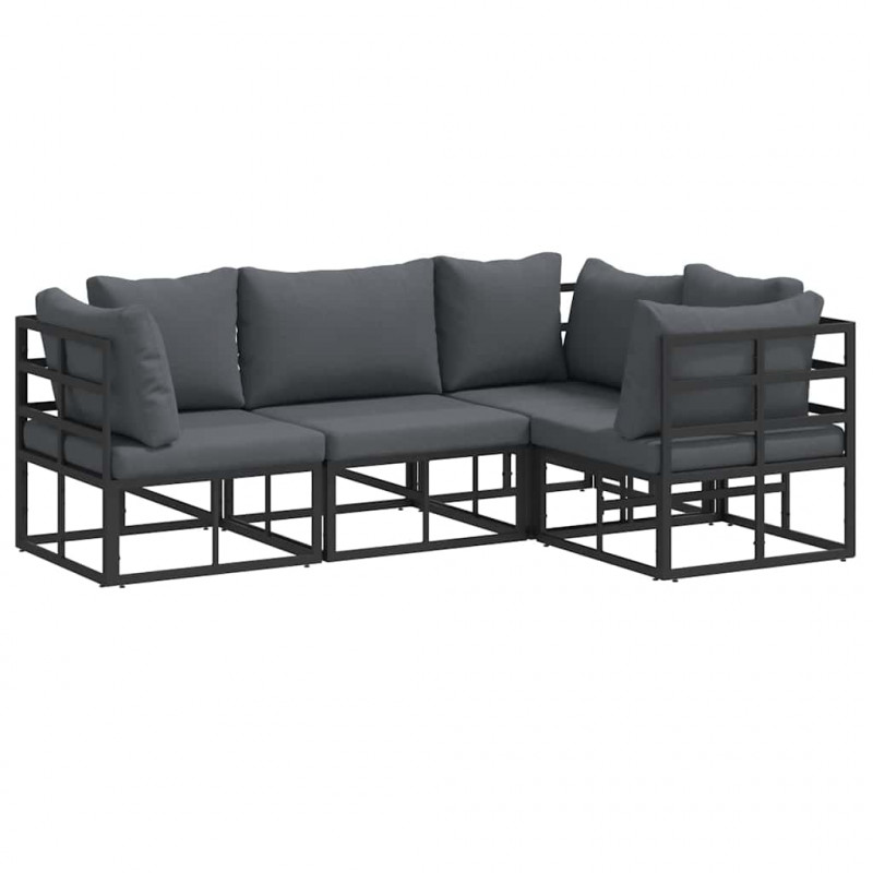 Zestaw Sof na Ogród z poduszką 4 pcs Czarny Aluminium