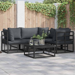 Zestaw Sof na Ogród z poduszką 5 pcs Czarny Aluminium