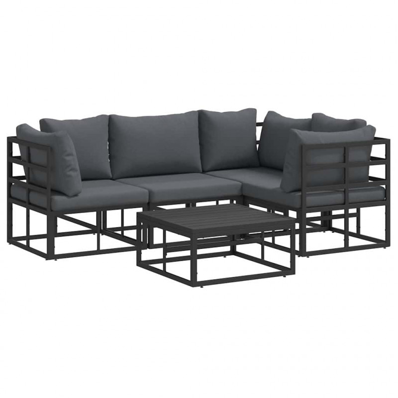 Zestaw Sof na Ogród z poduszką 5 pcs Czarny Aluminium
