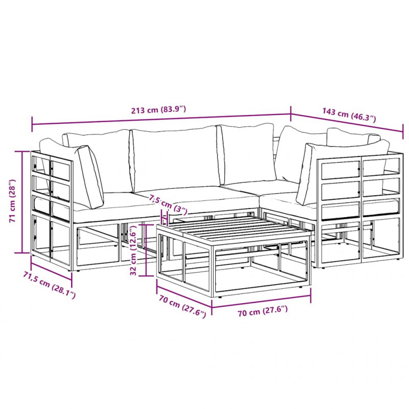 Zestaw Sof na Ogród z poduszką 5 pcs Czarny Aluminium