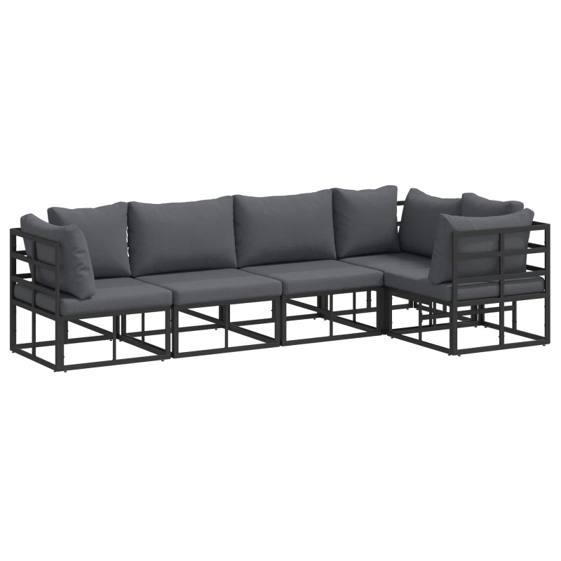 Zestaw Sof na Ogród z poduszką 5 pcs Czarny Aluminium