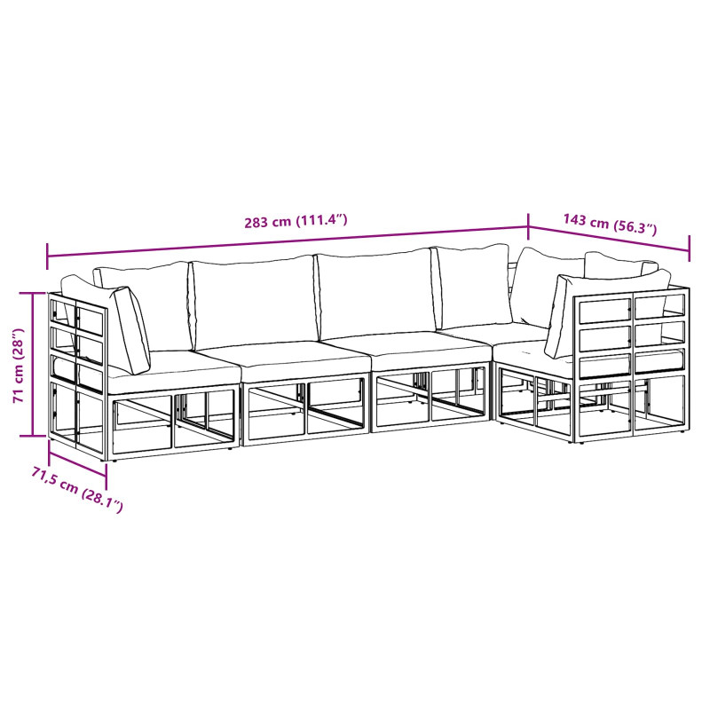 Zestaw Sof na Ogród z poduszką 5 pcs Czarny Aluminium
