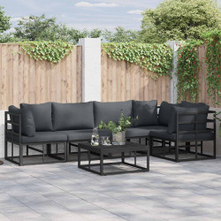 Zestaw Sof na Ogród z poduszką 6 pcs Czarny Aluminium