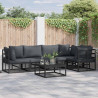Zestaw Sof na Ogród z poduszką 6 pcs Czarny Aluminium