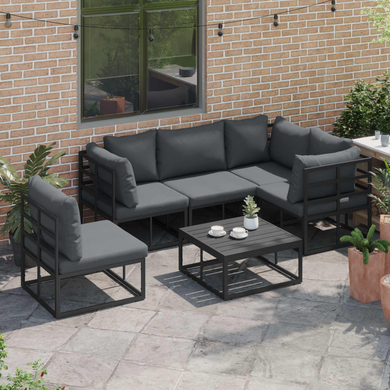Zestaw Sof na Ogród z poduszką 6 pcs Czarny Aluminium