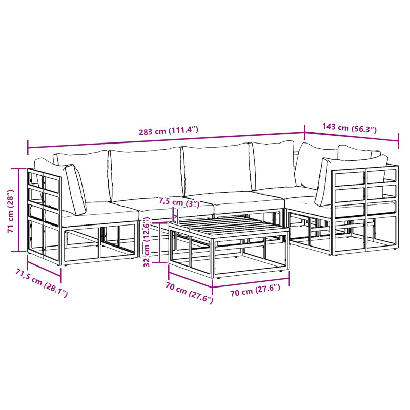 Zestaw Sof na Ogród z poduszką 6 pcs Czarny Aluminium