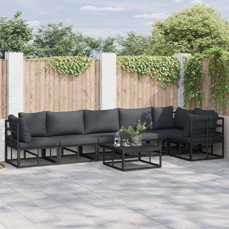 Zestaw Sof na Ogród z poduszką 6 pcs Czarny Aluminium