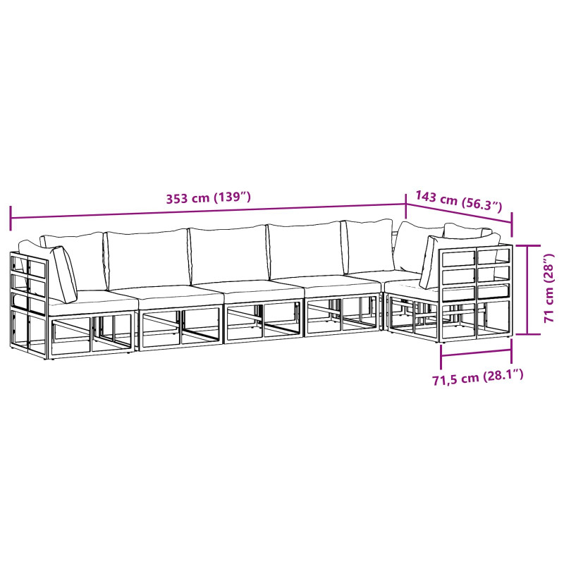 Zestaw Sof na Ogród z poduszką 6 pcs Czarny Aluminium