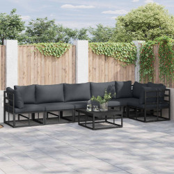 Zestaw Sof na Ogród z poduszką 7 pcs Czarny Aluminium