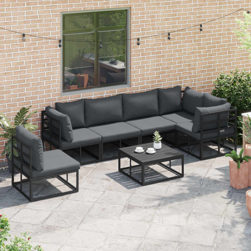 Zestaw Sof na Ogród z poduszką 7 pcs Czarny Aluminium