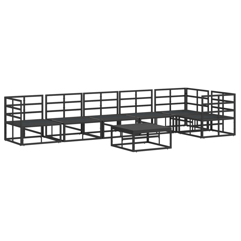Zestaw Sof na Ogród z poduszką 7 pcs Czarny Aluminium