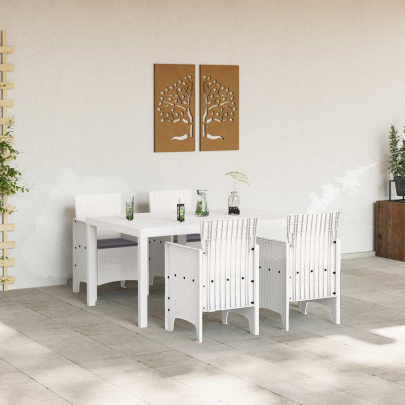 Zestaw do jadalni w ogrodzie 5 pcs Biały Rattan Polt