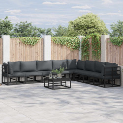 Zestaw Sof na Ogród z poduszką 8 pcs Czarny Aluminium