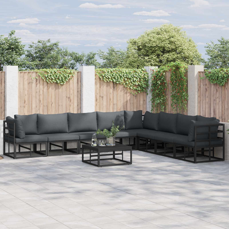 Zestaw Sof na Ogród z poduszką 8 pcs Czarny Aluminium