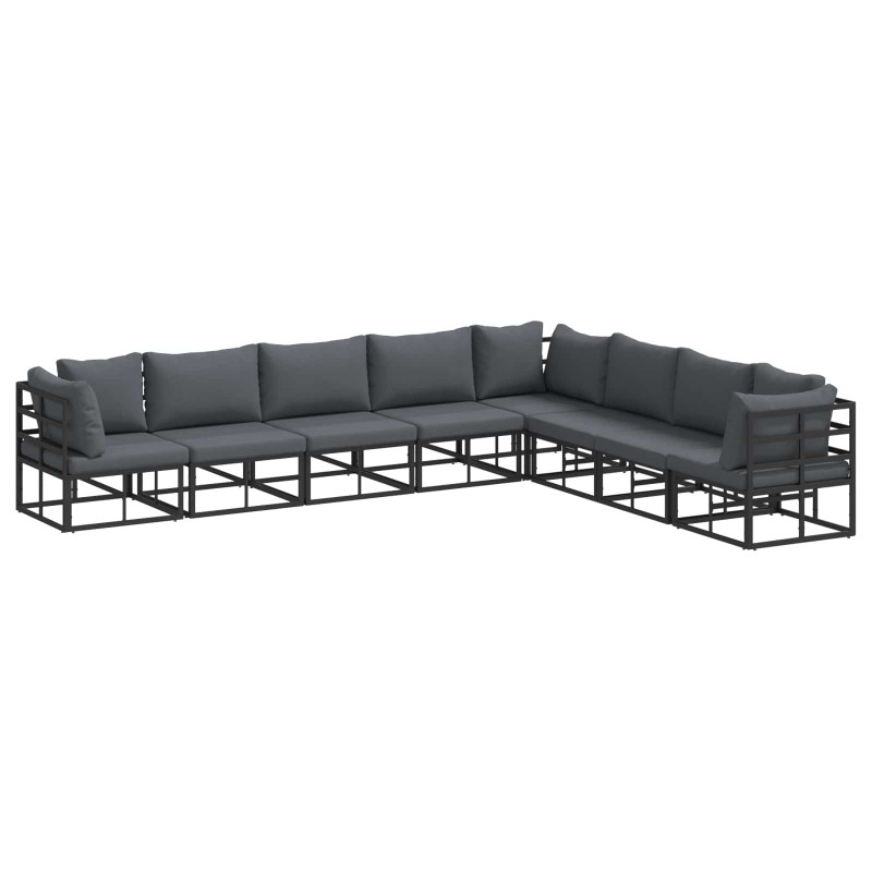 Zestaw Sof na Ogród z poduszką 8 pcs Czarny Aluminium