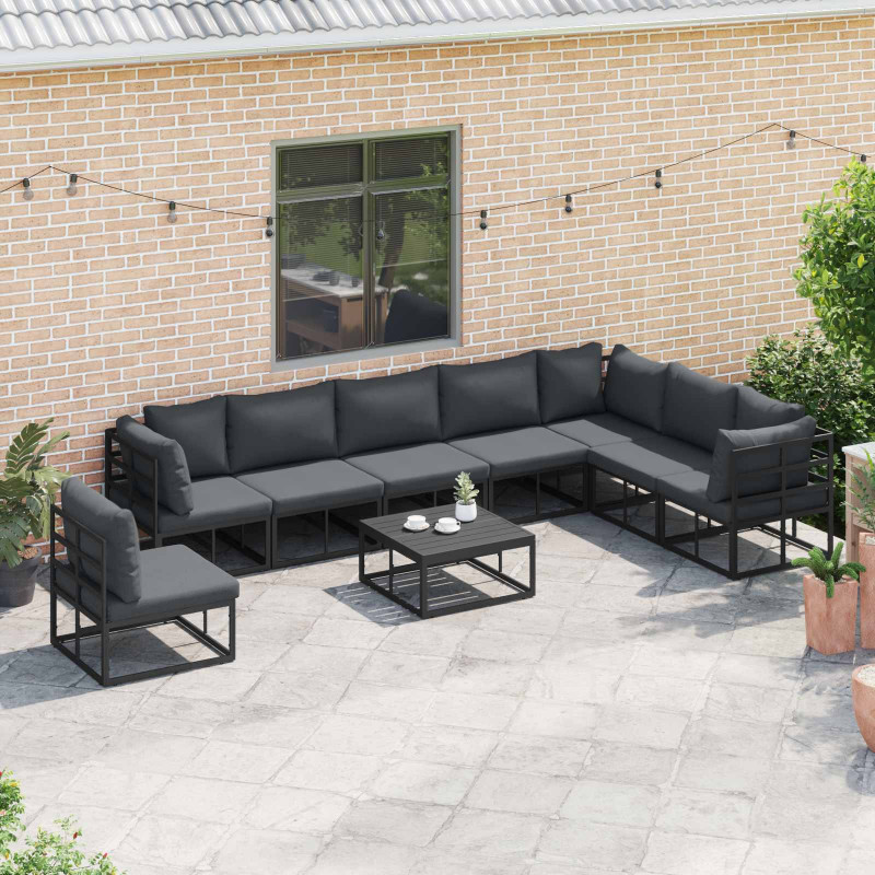 Zestaw Sof na Ogród z poduszką 9 pcs Czarny Aluminium