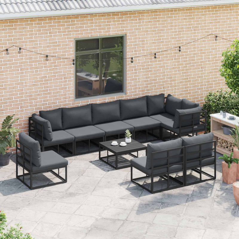 Zestaw Sof na Ogród z poduszką 9 pcs Czarny Aluminium