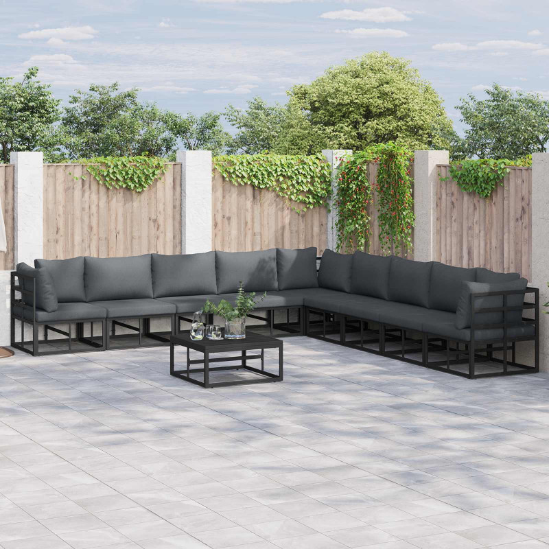 Zestaw Sof na Ogród z poduszką 10 pcs Czarny Aluminium