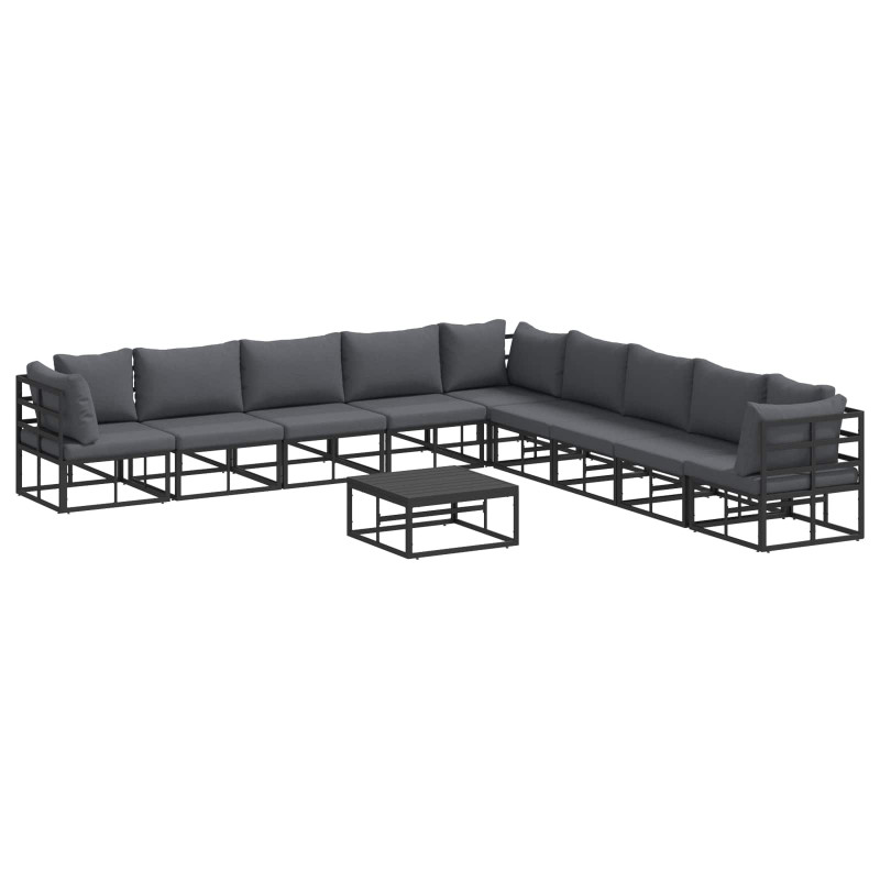Zestaw Sof na Ogród z poduszką 10 pcs Czarny Aluminium