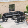 Zestaw Sof na Ogród z poduszką 10 pcs Czarny Aluminium