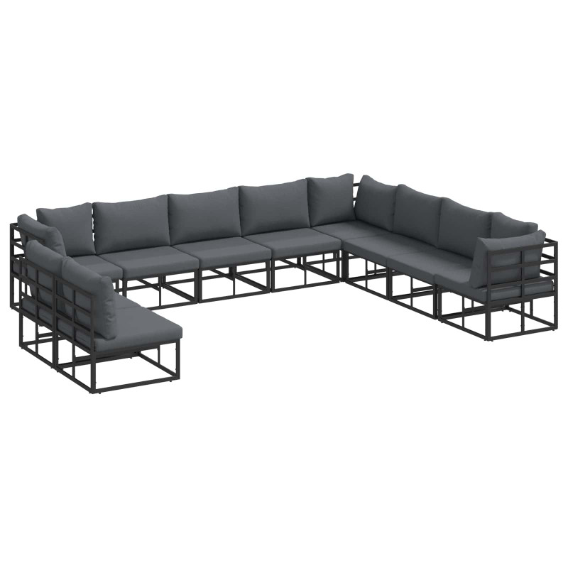 Zestaw Sof na Ogród z poduszką 10 pcs Czarny Aluminium