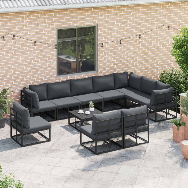 Zestaw Sof na Ogród z poduszką 10 pcs Czarny Aluminium