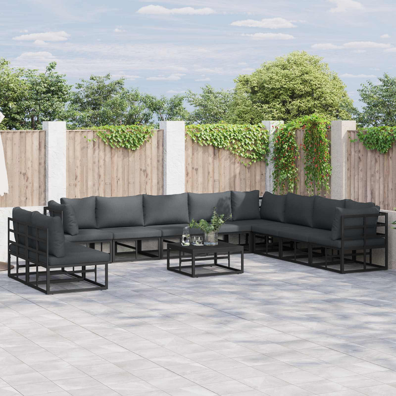Zestaw Sof na Ogród z poduszką 11 pcs Czarny Aluminium