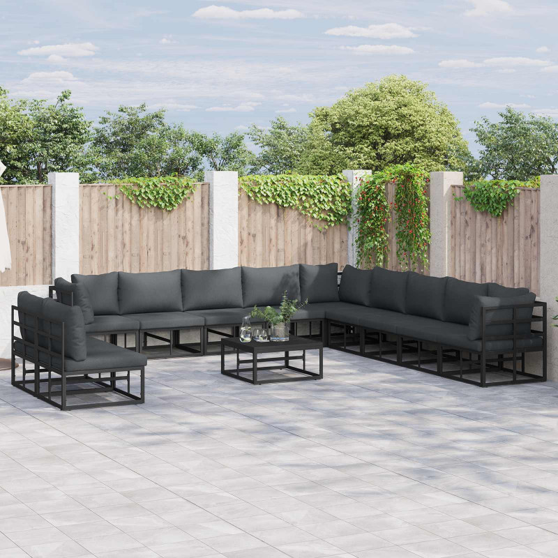 Zestaw Sof na Ogród z poduszką 11 pcs Czarny Aluminium
