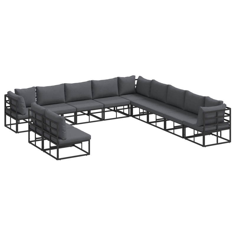 Zestaw Sof na Ogród z poduszką 11 pcs Czarny Aluminium