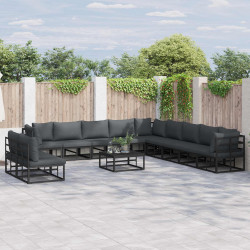 Zestaw Sof na Ogród z poduszką 12 pcs Czarny Aluminium