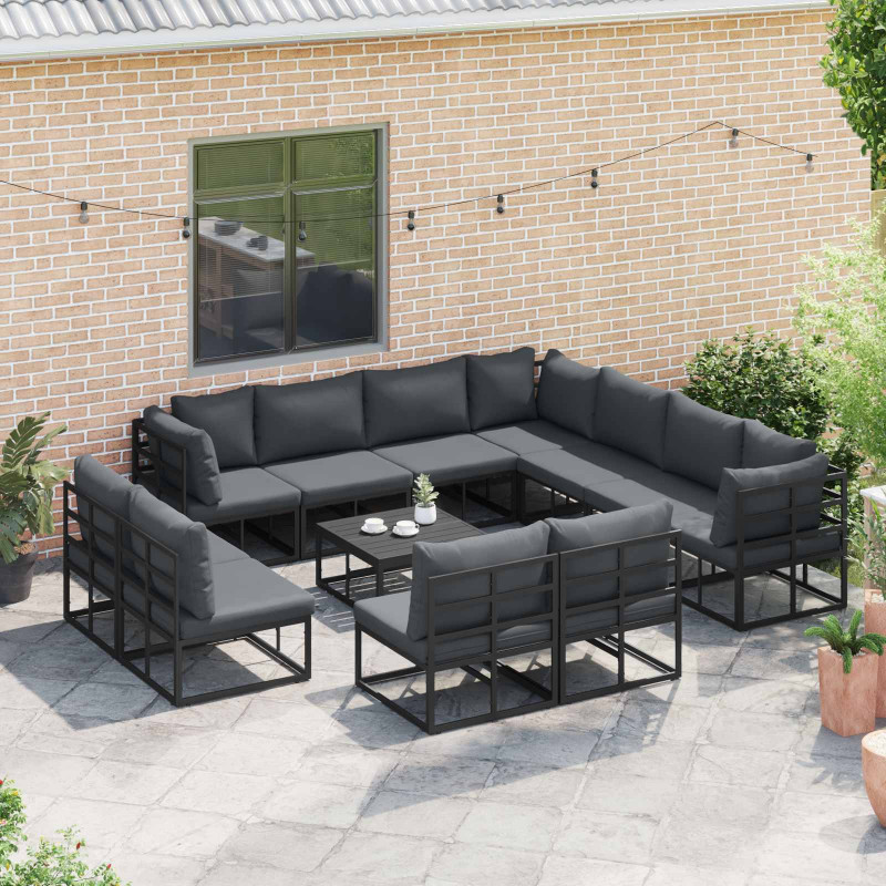 Zestaw Sof na Ogród z poduszką 12 pcs Czarny Aluminium