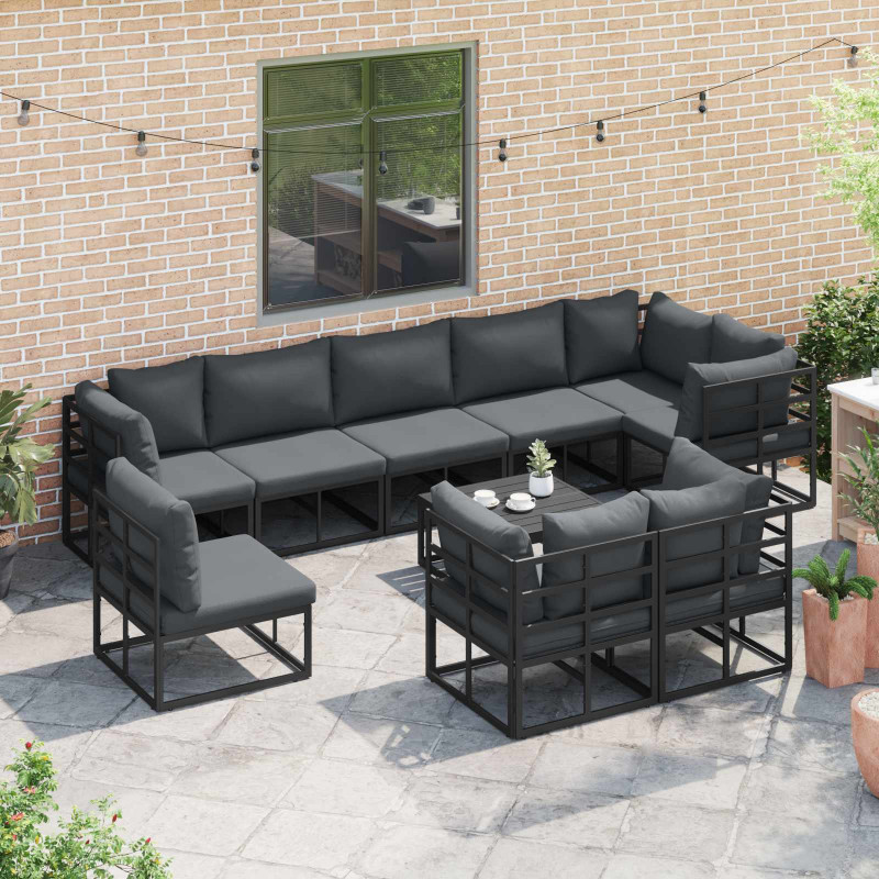 Zestaw Sof na Ogród z poduszką 9 pcs Czarny Aluminium
