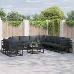 Zestaw Sof na Ogród z poduszką 10 pcs Czarny Aluminium