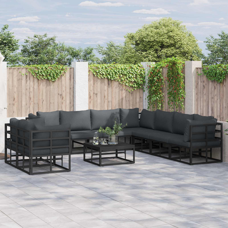 Zestaw Sof na Ogród z poduszką 10 pcs Czarny Aluminium