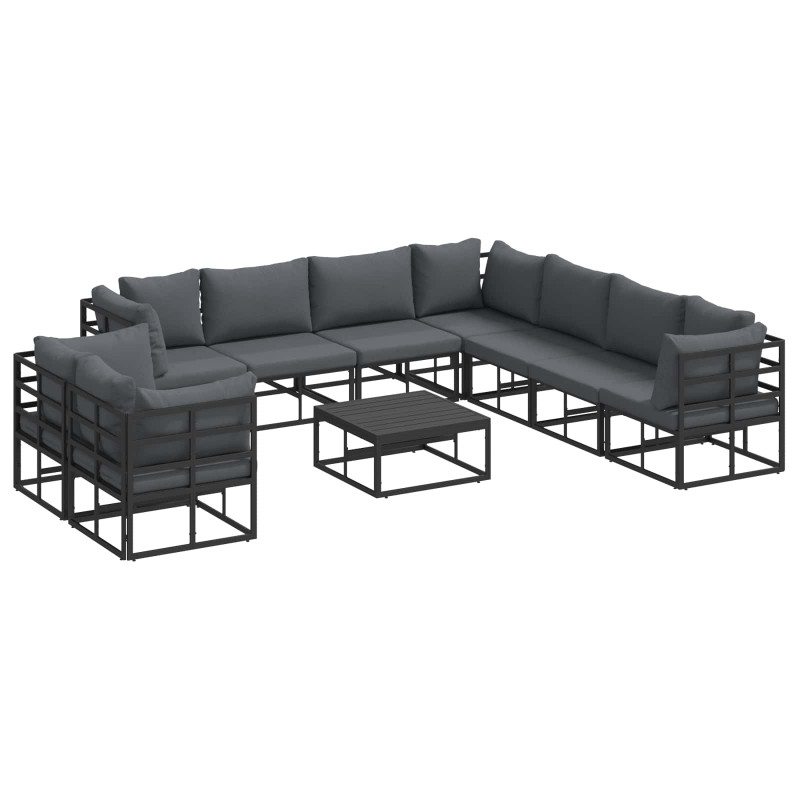 Zestaw Sof na Ogród z poduszką 10 pcs Czarny Aluminium