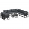 Zestaw Sof na Ogród z poduszką 10 pcs Czarny Aluminium
