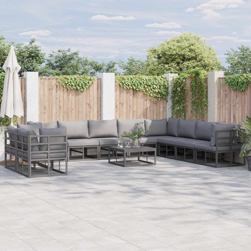 Zestaw Sof na Ogród z poduszką 10 pcs Czarny Aluminium