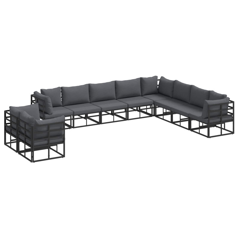 Zestaw Sof na Ogród z poduszką 10 pcs Czarny Aluminium